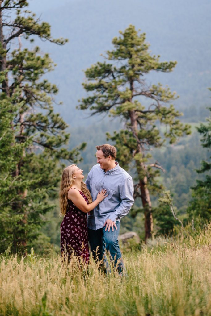 Rocky Mountain Morrison Engagement, laughing couple