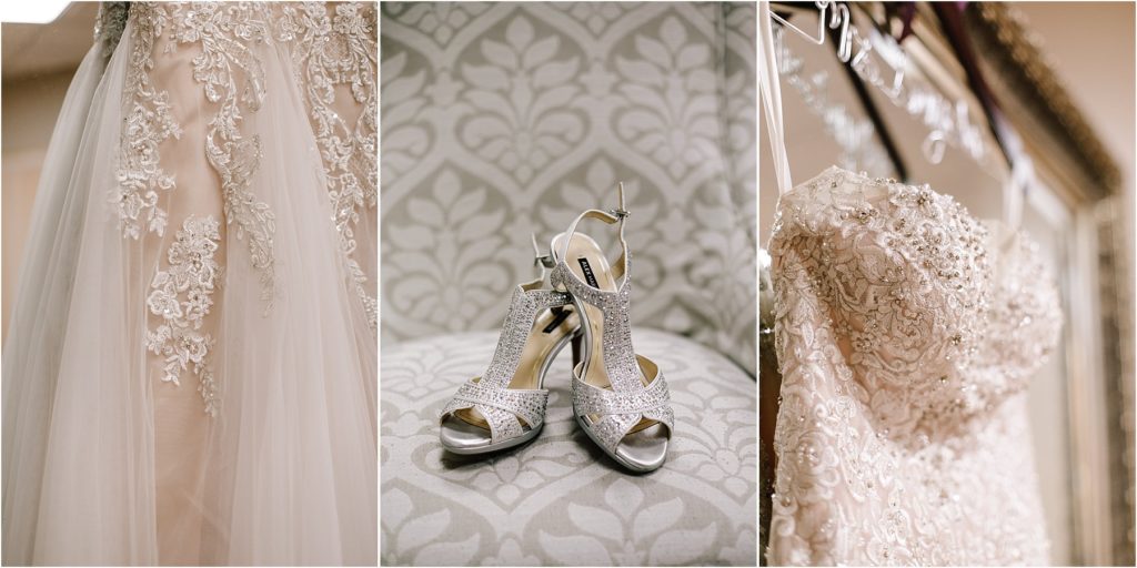 Colorado blush wedding dress, blush wedding dress, classic and elegant blush wedding dress, silver wedding heels, silver bling wedding shoes, blingy wedding shoes